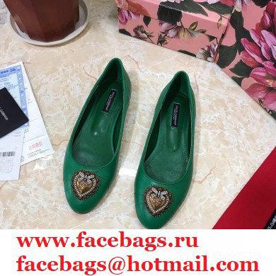 Dolce  &  Gabbana Leather Devotion Flats Slippers Green 2021